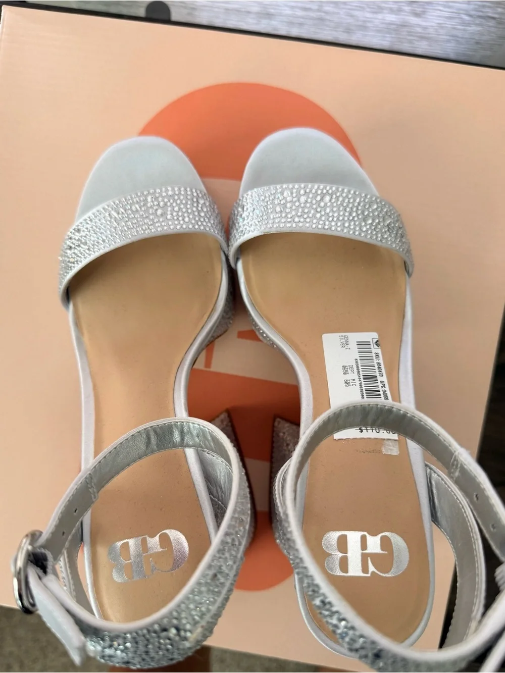NIB GB Genna-Z Silver Rhinestone Platform Chunky Heels Size 6.5